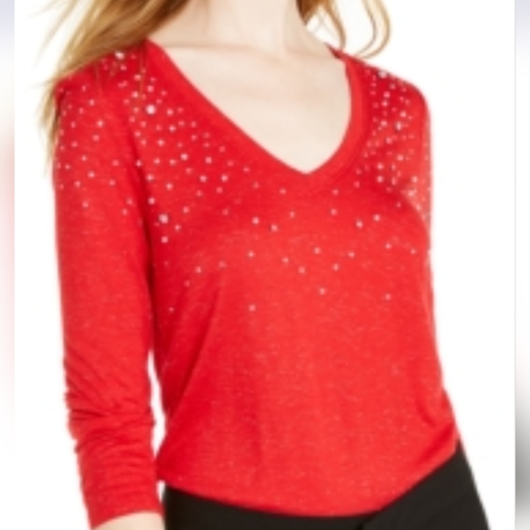 INC International Concepts Tops - NWT INC METALLIC V-NECK PULLOVER TOP